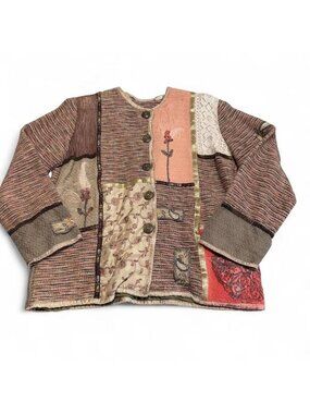 Vintage 90's Patchwork Multimedia Button Up Jacket Women's Medium Cottage Funky